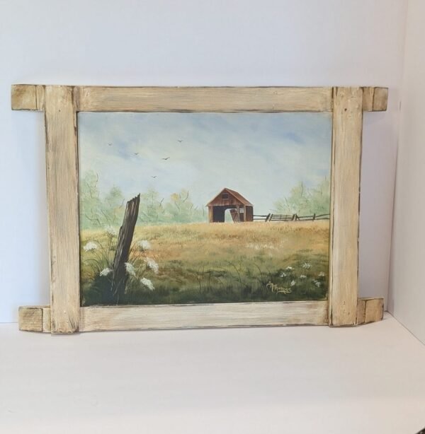 Farmhouse Painting on Canvas, Framed