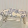 White and Blue Upholstered Foot Stool, Cottage Decor