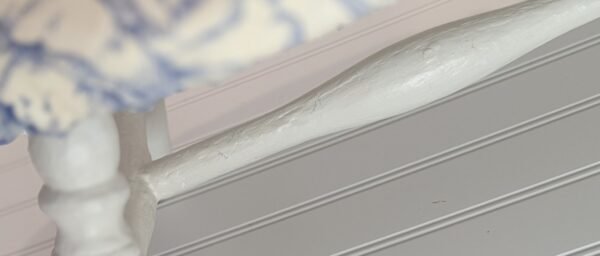 White and Blue Upholstered Foot Stool, Cottage Decor