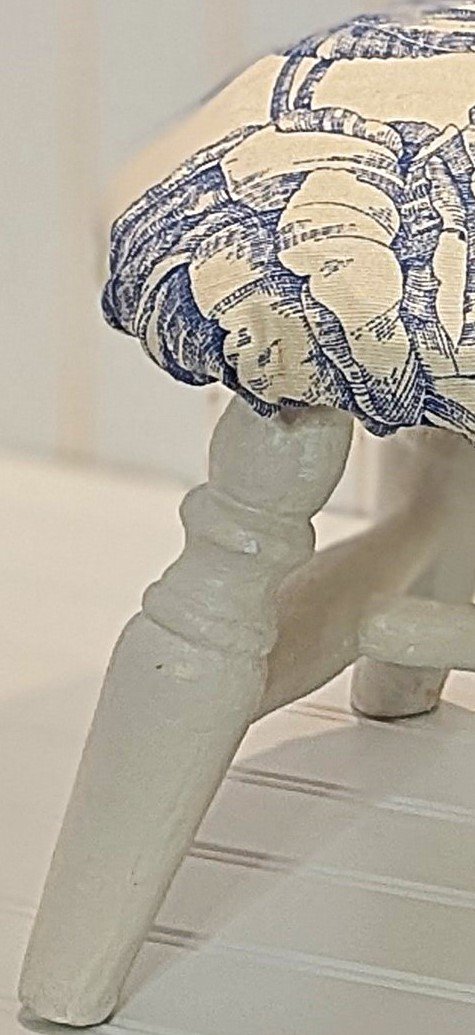 Blue and White Upholstered Footstool