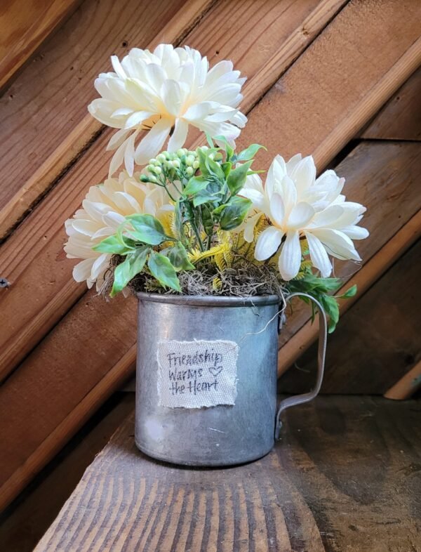 Faux Cream Floral in Mug Vase, Friend Gift