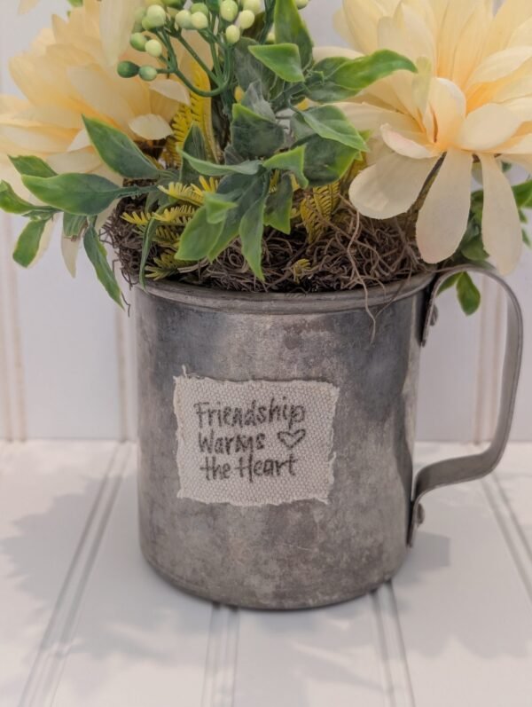 Faux Cream Floral in Mug Vase, Friend Gift