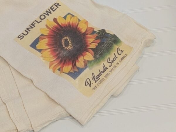 Sunflower Tea Towel, Vintage Seed Packet Design