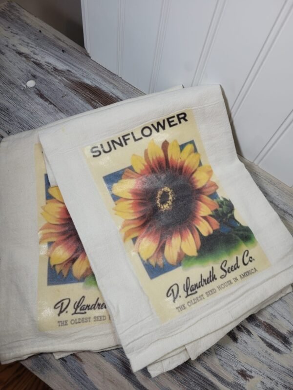 Sunflower Tea Towel, Vintage Seed Packet Design