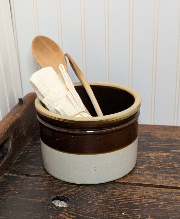Vintage Stoneware Crock Bowl – Rustic Farmhouse Kitchen Decor | Antique Mixing Bowl