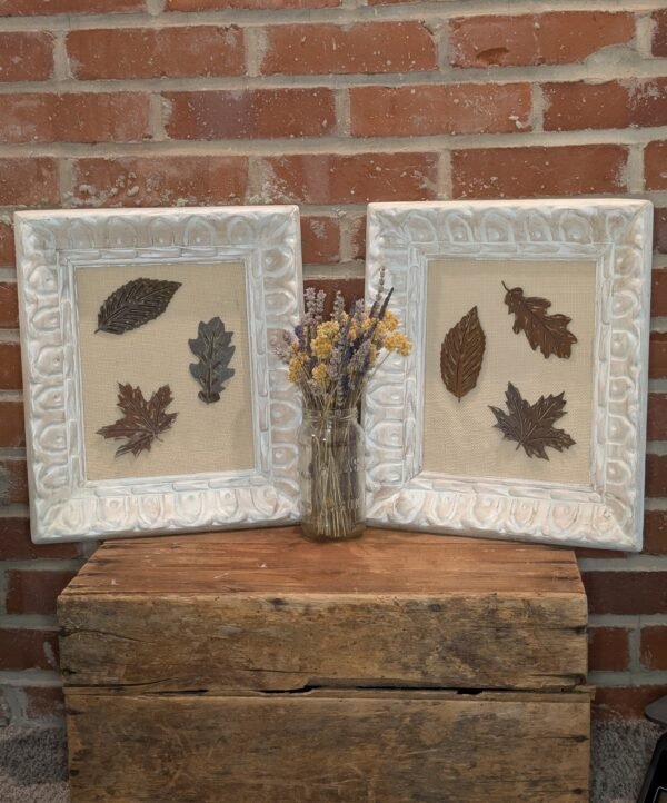 wall art with metal leaves wood frame vintage style
