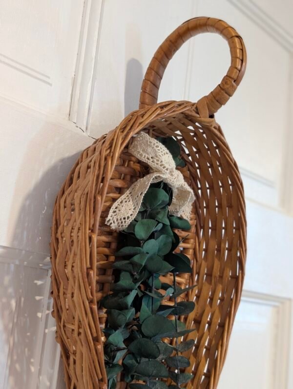 Wicker Basket Leaf Eucalyptus Wreath, Cottage Boho Wall Art