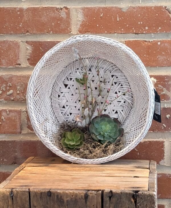 Boho Faux Succulent Basket Wreath Wall Art