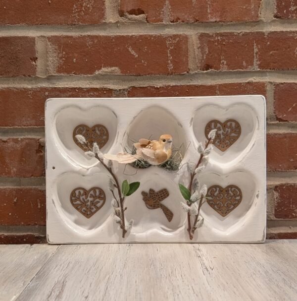 Cottage Style Upcycled Heart Tin Bird Wall Decor Wall Art Wreath