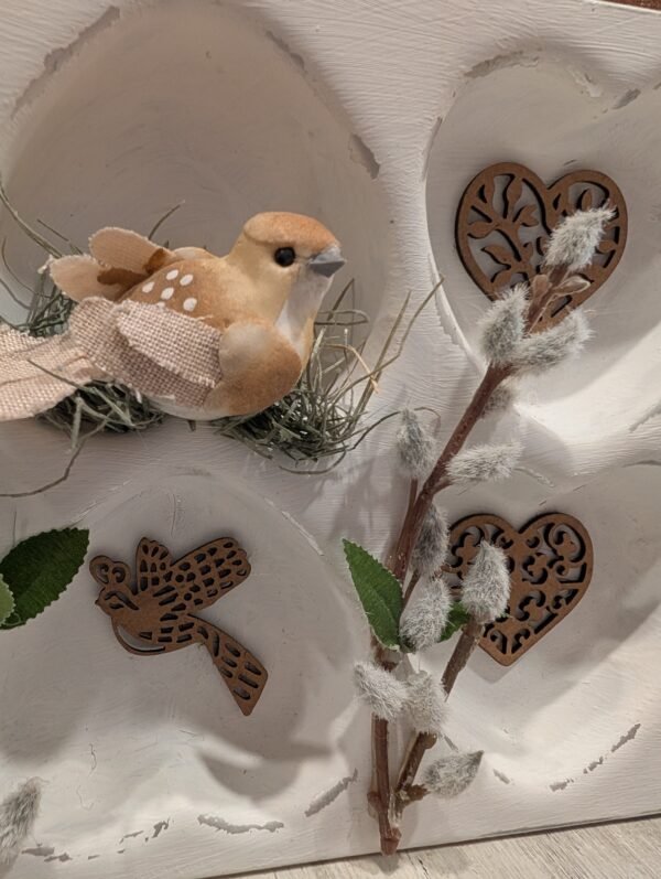 Cottage Style Upcycled Heart Tin Bird Wall Decor Wall Art Wreath