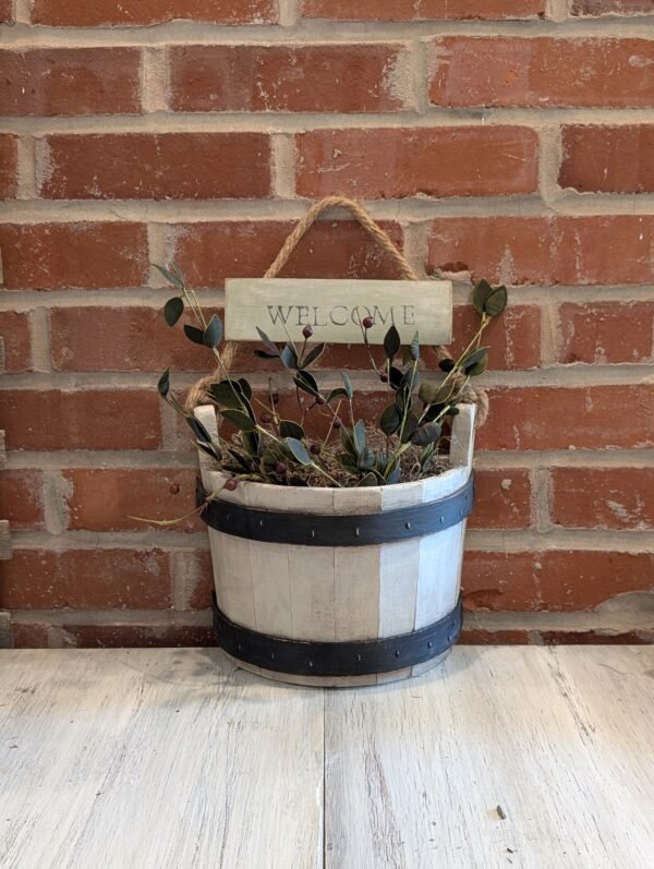 Rustic Wooden Basket "Welcome" Wreath Wall Art