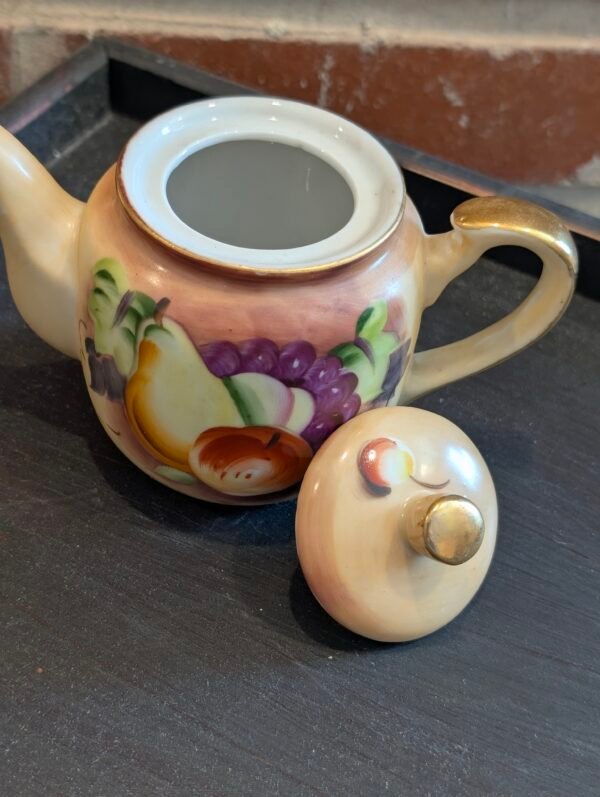 Vintage Lefton Tea Pot with Gold and Fruit Design