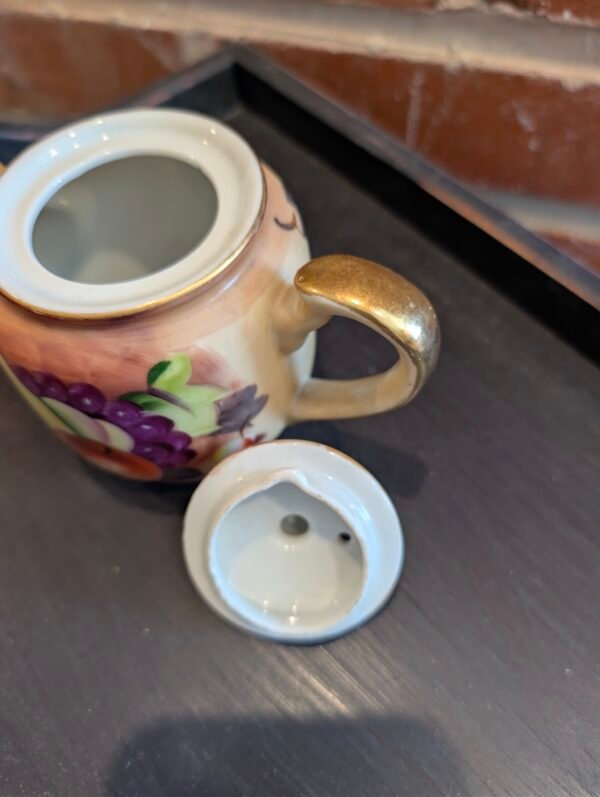 Vintage Lefton Tea Pot with Gold and Fruit Design