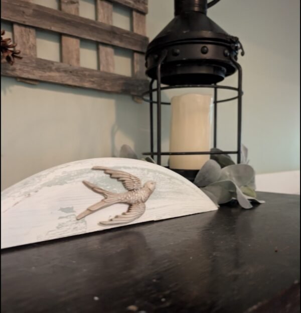 Arched Wood Shelf Sitter with Flying Bird